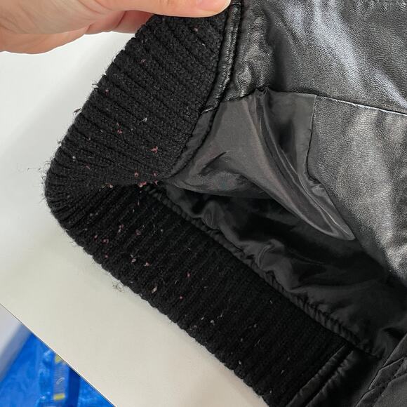 Rebecca Elliot Jacket Womens Small Black Faux Leather Asymmetrical Zip Rib Trim - Picture 8 of 8